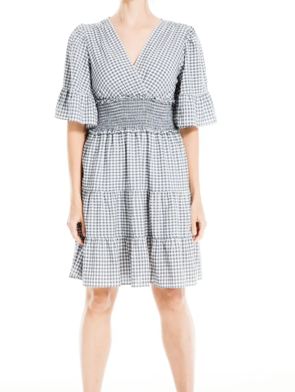 Max Studio Blue Gingham Flocked Dress *like NEW CONDITION